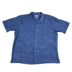 Batik Bay Silk Button Down Shirt Mens XXL Blue Hawaiian Machine Washable Palms